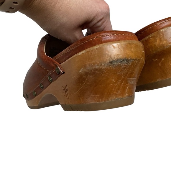 Frye Clara Campus Clogs Brown Leather Size 7 | 2.5” Heel Platform Mules - Picture 11 of 16